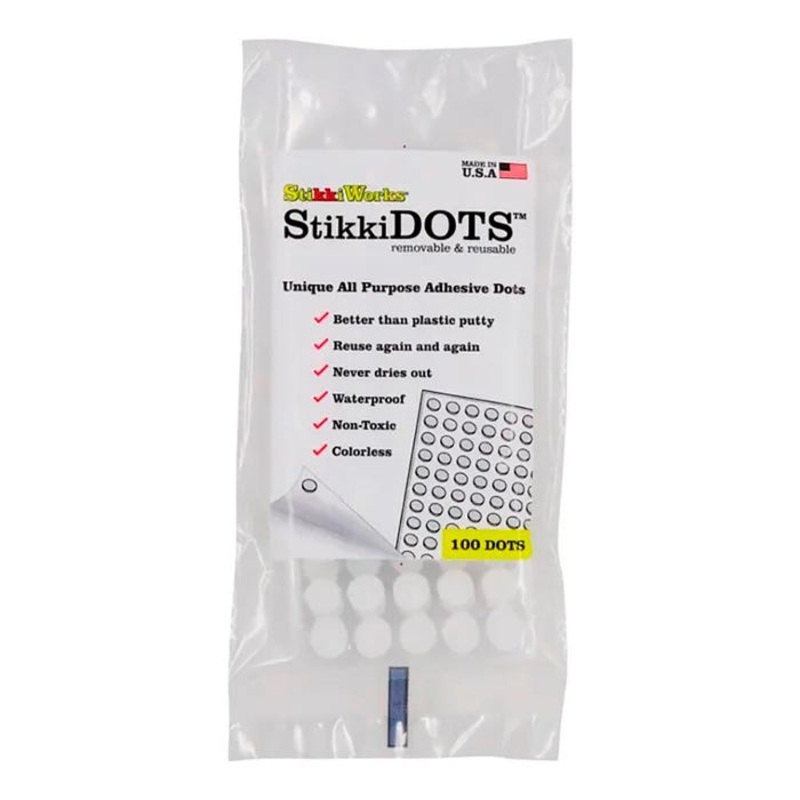 StikkiWorks Stikki Dots Mounting Adhesive, Reusable and Removable, Colorless, Pack of 100