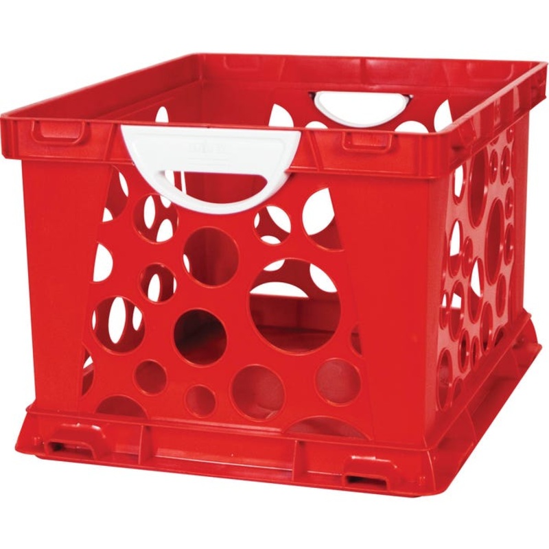 Storex 2-Color Large Crate with Handles, Ruby Red/White