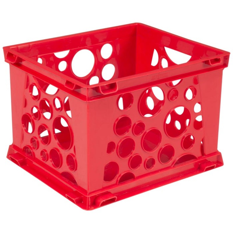 Storex Mini Stackable Storage Crate, 9 x 7-3/4 x 6 Inches, Red