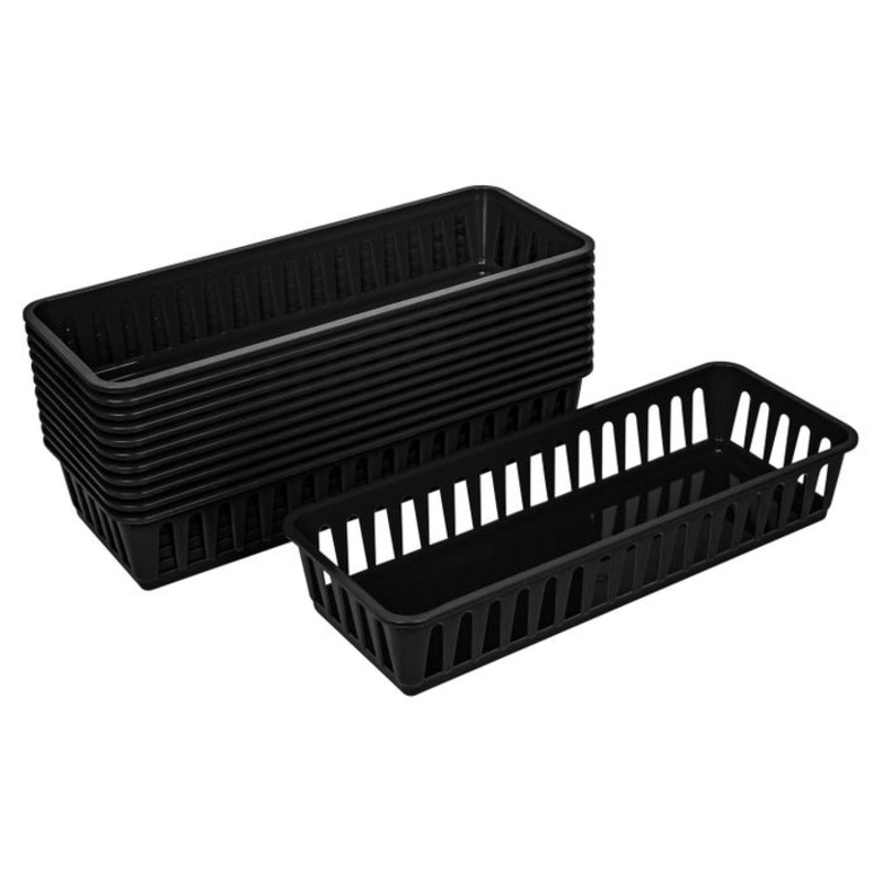 Storex Supply Baskets, 10-1/3 x 2-2/5 x 2-1/3 Inches, Black, Pack of 12
