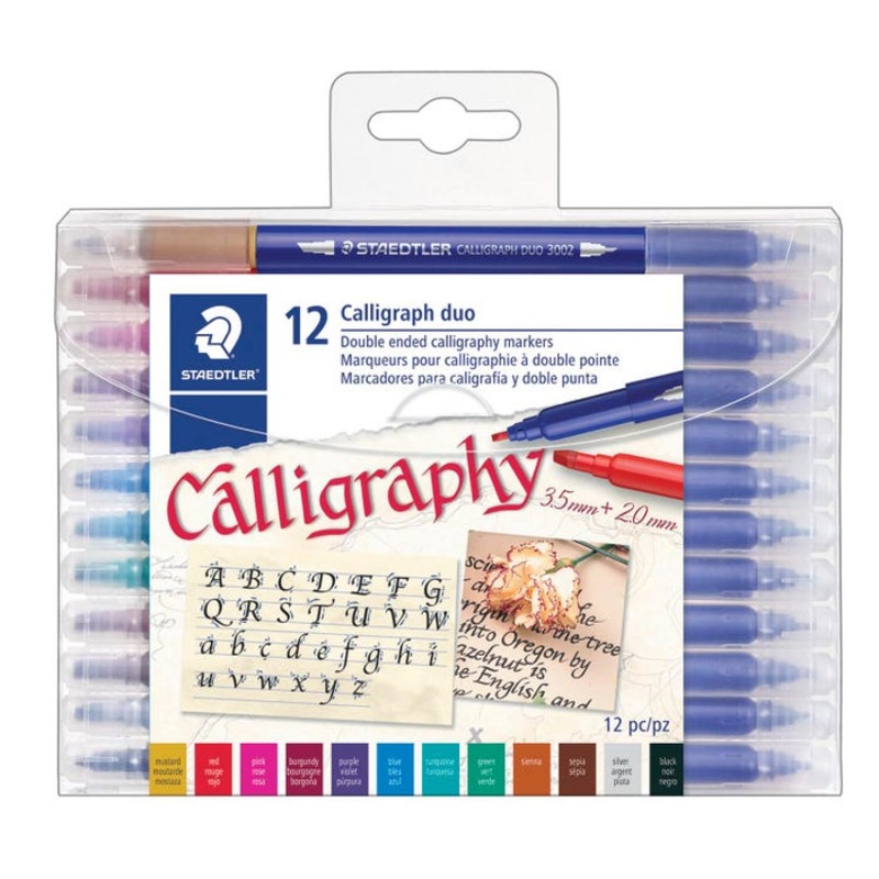 Staedtler Double Ended Calligraphy Duo Markers, Assorted Colors, Set of 12