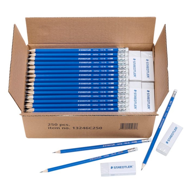 Staedtler Norica Pencils and Erasers, No 2 HB, Pre-sharpened, Pack of 270