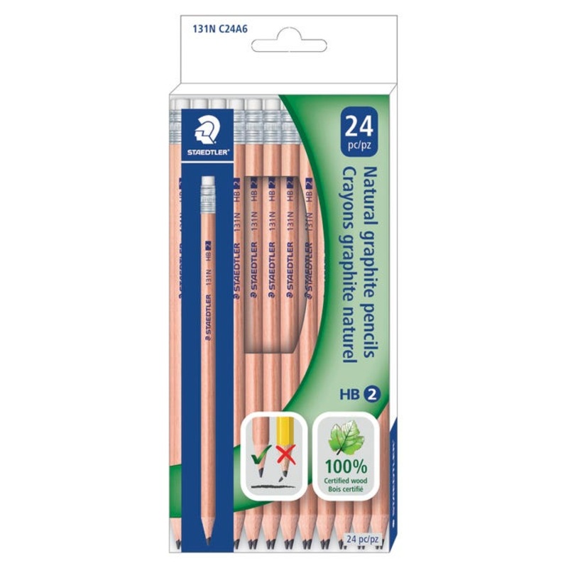 Staedtler Round Barrel HB2 Unpainted Woodcased Pencil, Pack of 24