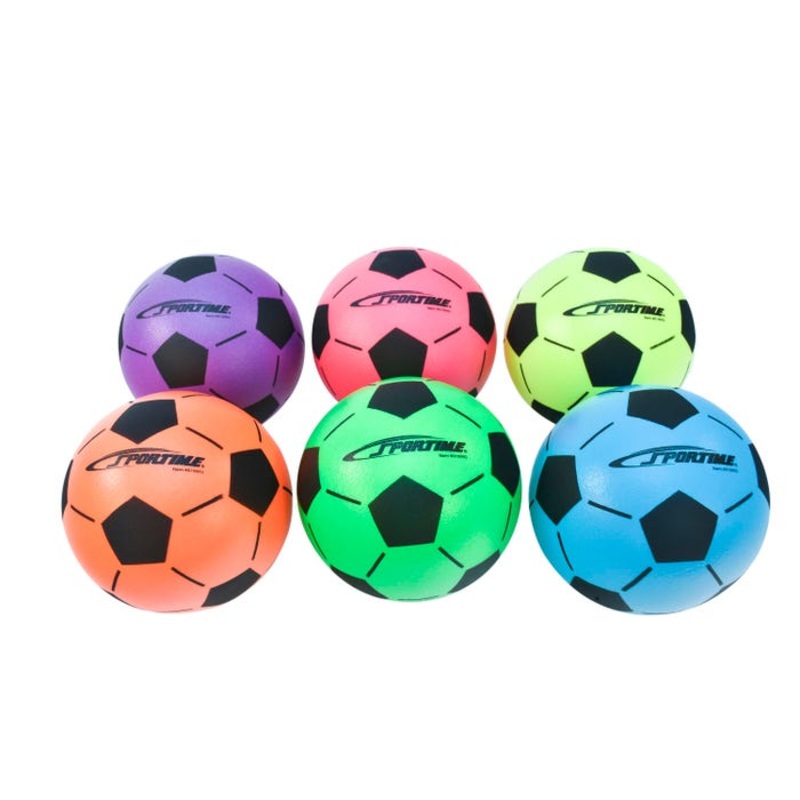 Sportime Neon Techno-Coat Soccer Balls, Medium Bounce, 8 Inches, Set of 6, Assorted Colors