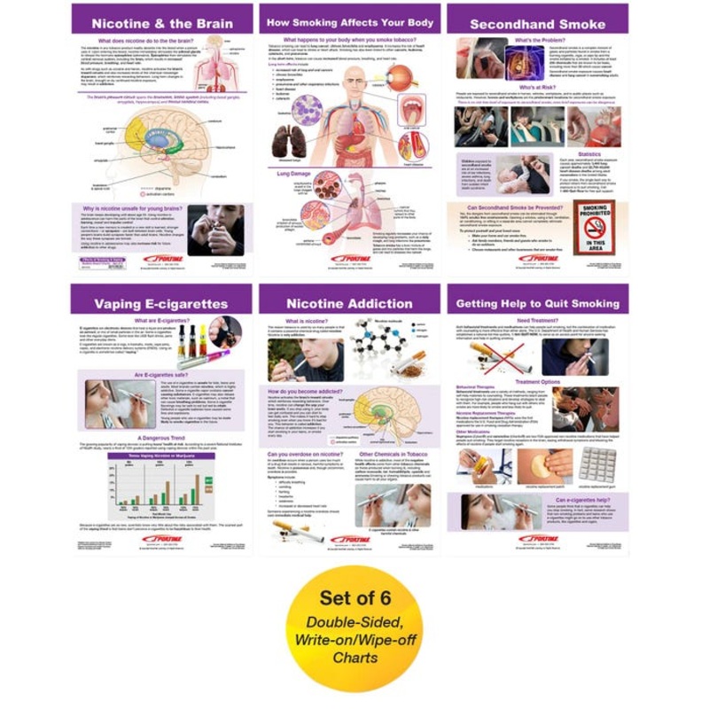 Sportime Effects of Smoking and Vaping Bulletin Board Charts, Set of 6, Grades 5 to 12