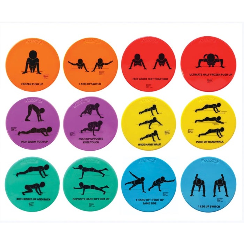 Sportime Strength Spots, 10 Inches, Assorted Colors and Exercises, Set of 12