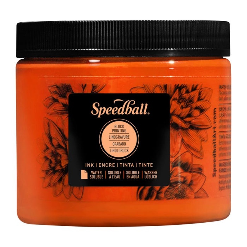 Speedball Water Soluble Block Printing Ink, Fluorescent Orange, Pint