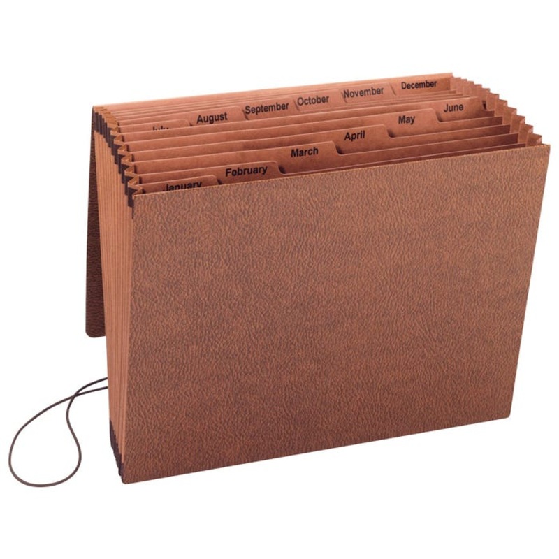 Business Source Expanding File with Flap, Letter Size, Jan-Dec, 12 Pocket, Brown
