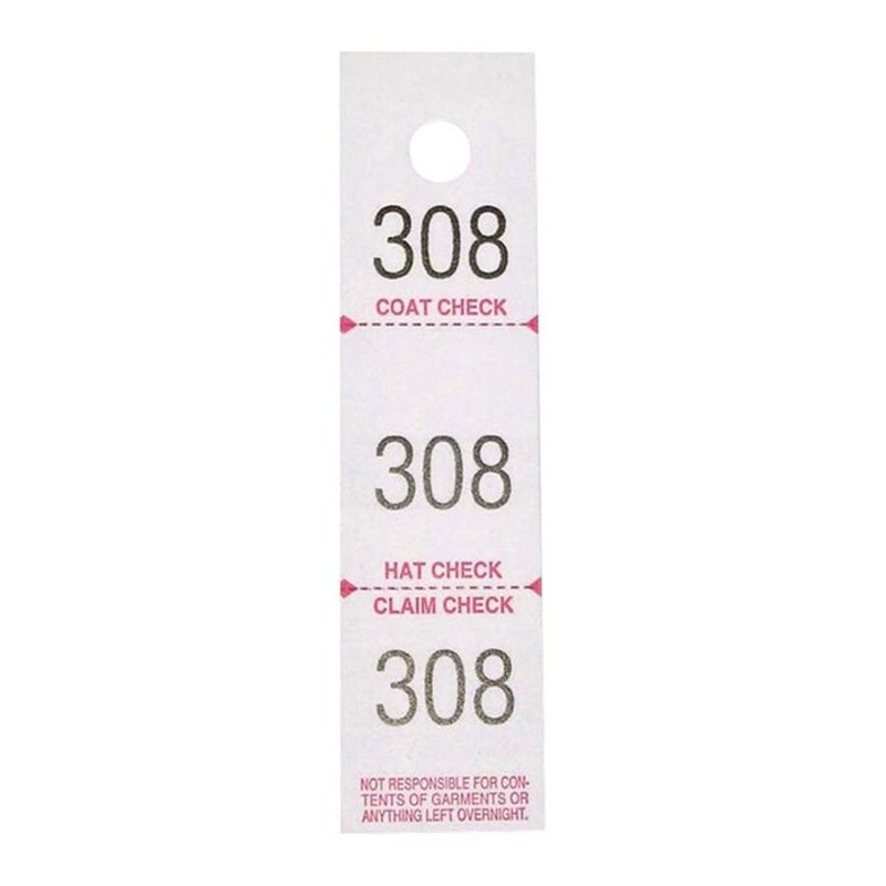 Sparco 3-Part Numbered Coat Check Ticket, White, Pack of 500
