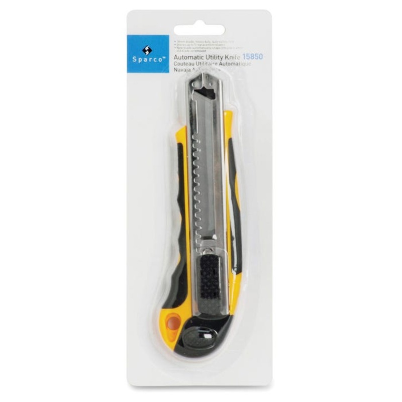 Sparco Automatic Heavy Duty Utility Knife, Anti-Slip Grip, ABS Plastic Handle, Yellow/Black