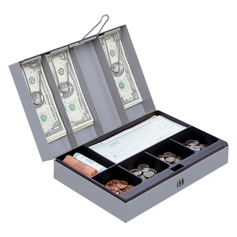Sparco Combination Lock Cash Box, 3-1/5 x 11-1/2 x 7-4/5 Inches, Steel, Gray