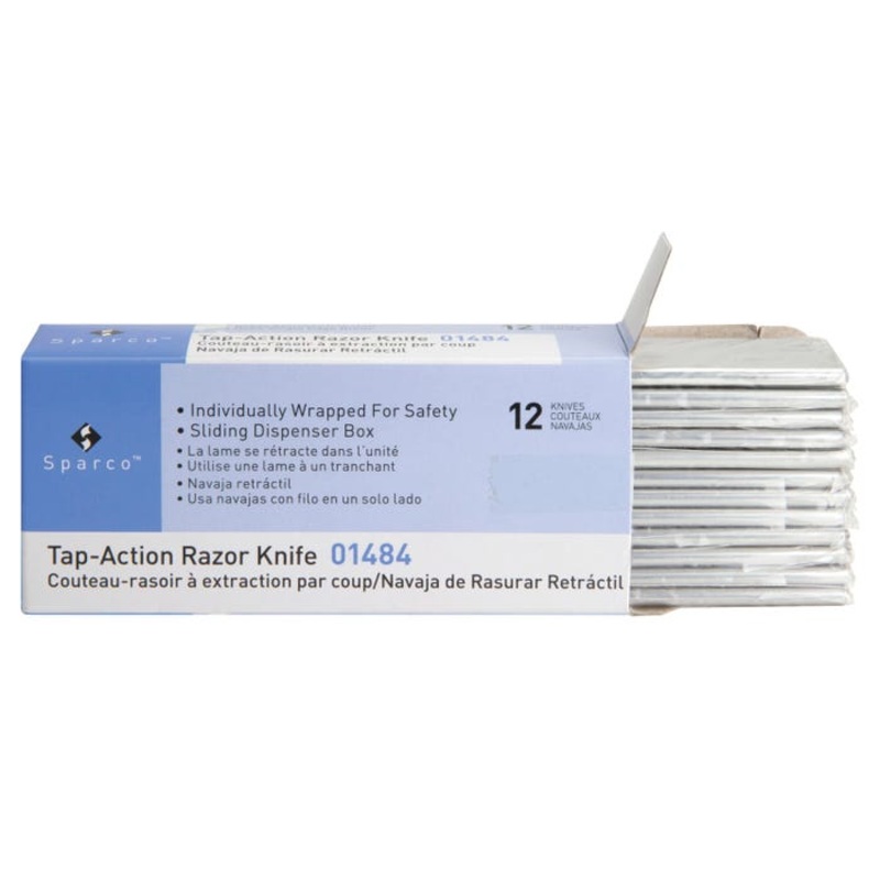 Sparco Tap Action Razor Knife for Retractable/Reversible Single Blades, 1 X 3 in, Stainless Steel Blade