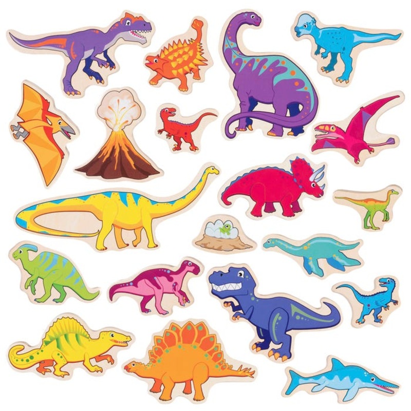 Spark & Wow Dinosaurs Wooden Magnets, 20 Pieces