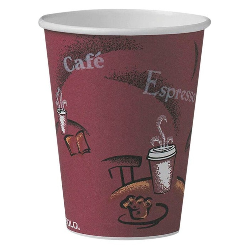Solo Single Sided Paper Hot Cup, 12 Ounces, Maroon, Pack of 300