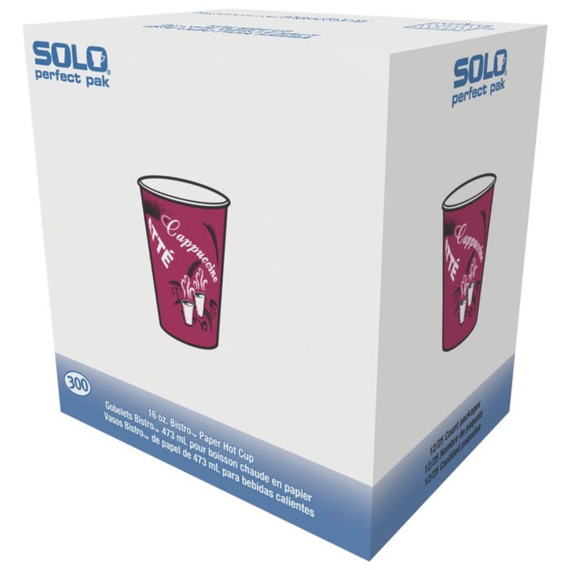 Solo Single Sided Paper Hot Cup, 16 Ounces, Maroon, Pack of 300