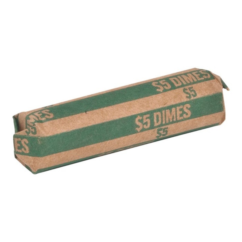 Sparco Flat Coin Wrapper for $5 Dimes, 60 lb, Kraft Paper, Green, Pack of 1000