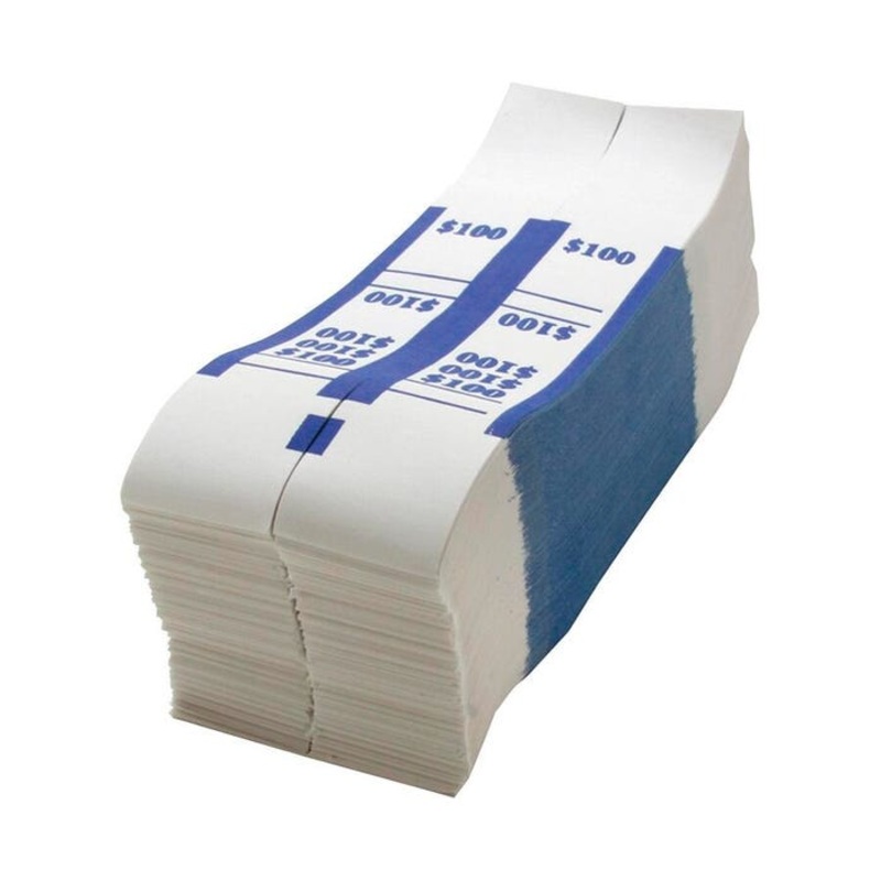 Sparco Quick-Stick Bill Strap, Kraft, White/Blue, Pack of 1000