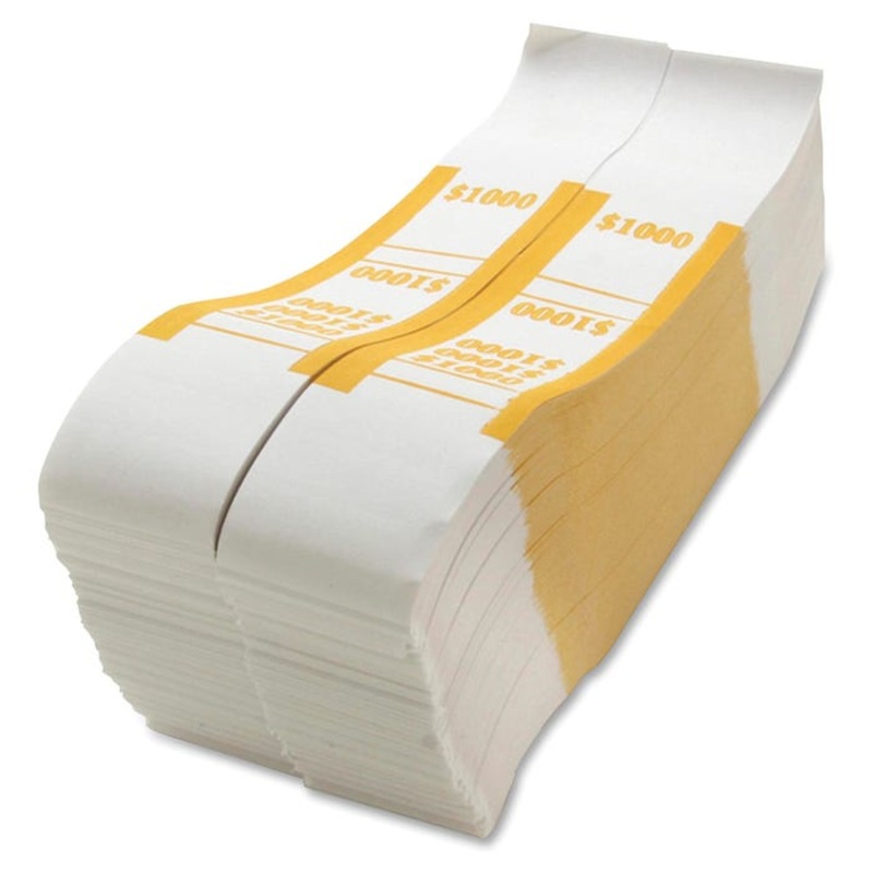 Sparco Quick-Stick Bill Strap, Kraft, White/Yellow, Pack of 1000