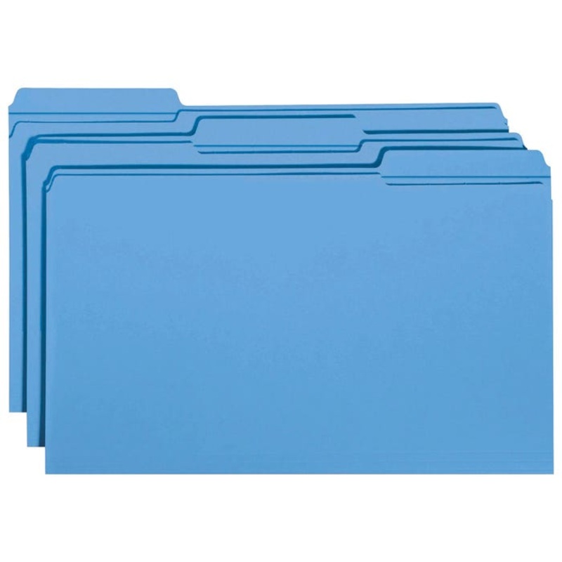 Smead Reinforced File Folders, Legal Size, 1/3 Cut Tabs, Blue, Pack of 100