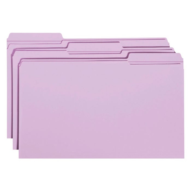 Smead Reinforced File Folders, Legal Size, 1/3 Cut Tabs, Lavender, Pack of 100