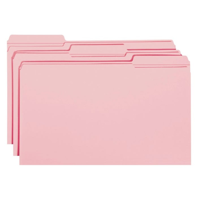 Smead Reinforced File Folders, Legal Size, 1/3 Cut Tabs, Pink, Pack of 100