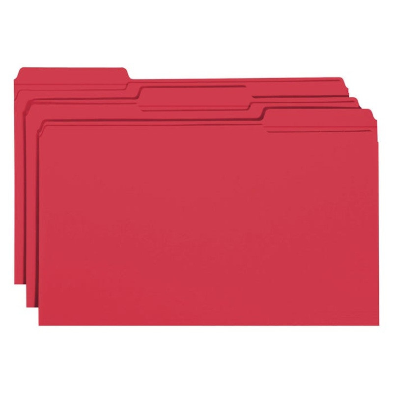 Smead Reinforced File Folders, Legal Size, 1/3 Cut Tabs, Red, Pack of 100