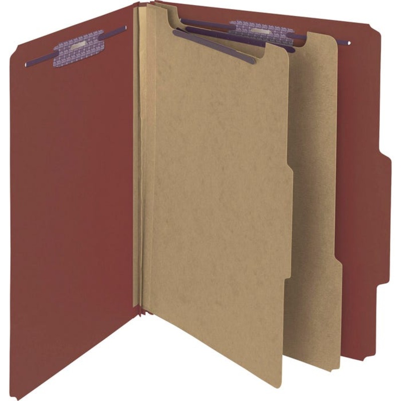 Smead SafeSHIELD Classification Folder with Fasteners, Letter Size, 2 Inch Expansion, 2 Dividers, Red, Pack of 10