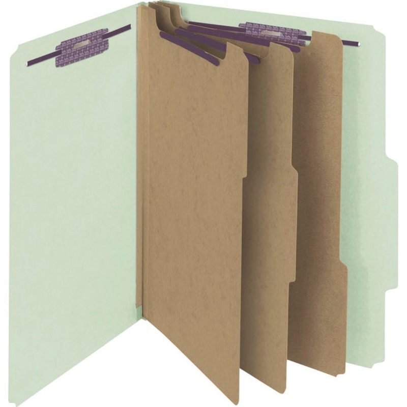Smead SafeSHIELD Classification Folder with Fasteners, Letter Size, 3 Inch Expansion, 3 Dividers, Gray/Green, Pack of 10