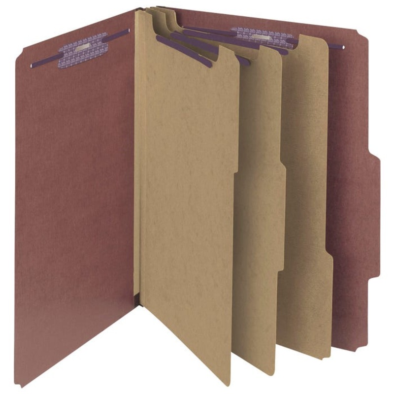 Smead SafeSHIELD Classification Folder with Fasteners, Letter Size, 3 Inch Expansion, 3 Dividers, Red, Pack of 10