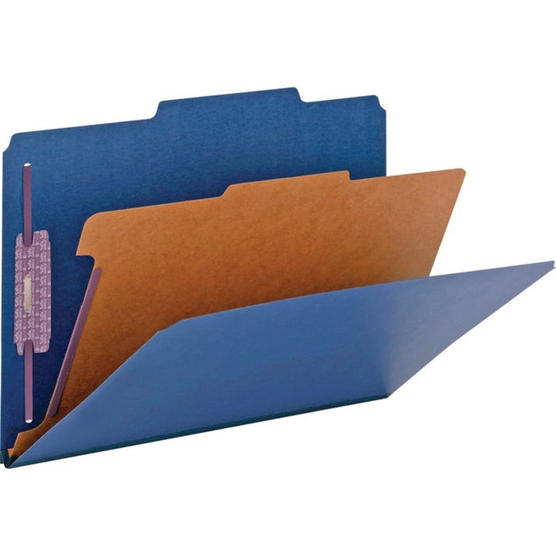 Smead SafeSHIELD Pressboard Classification Folder, Legal Size, 2 Inch Expansion, 1 Divider, Dark Blue, Pack of 10