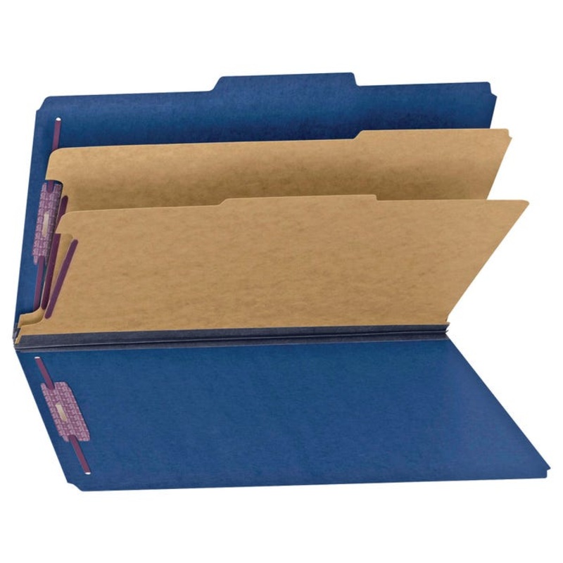 Smead SafeSHIELD Pressboard Classification Folder, Legal Size, 2 Inch Expansion, 2 Dividers, Dark Blue, Pack of 10