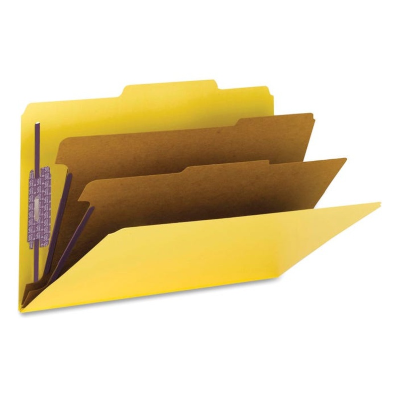 Smead SafeSHIELD Pressboard Classification Folder, Legal Size, 2 Inch Expansion, 2 Dividers, Yellow, Pack of 10
