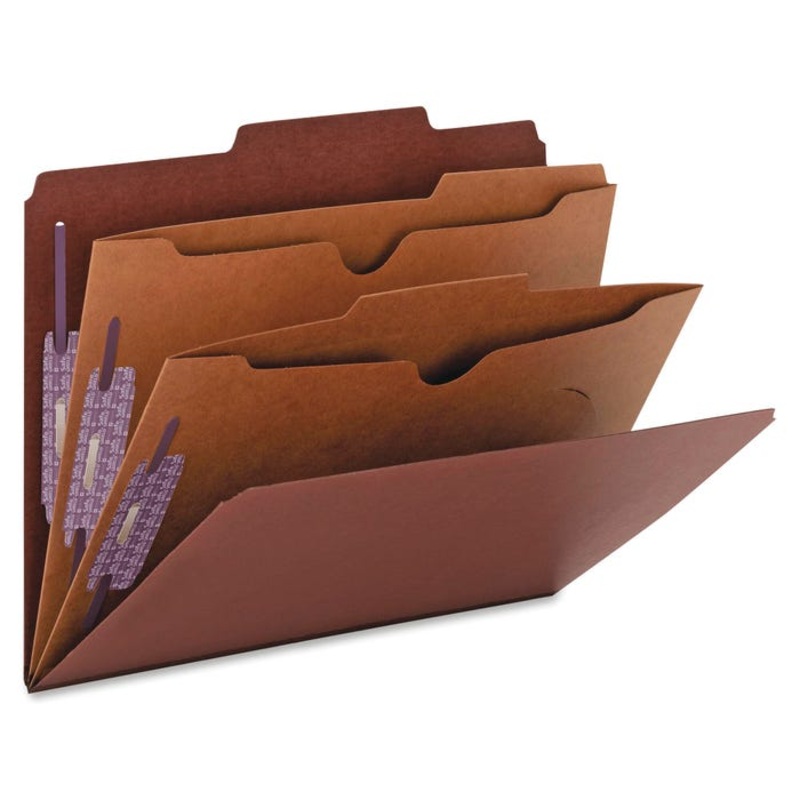 Smead SafeSHIELD Pressboard Classification Folder, Letter Size, 2 Dividers, Red, Pack of 10