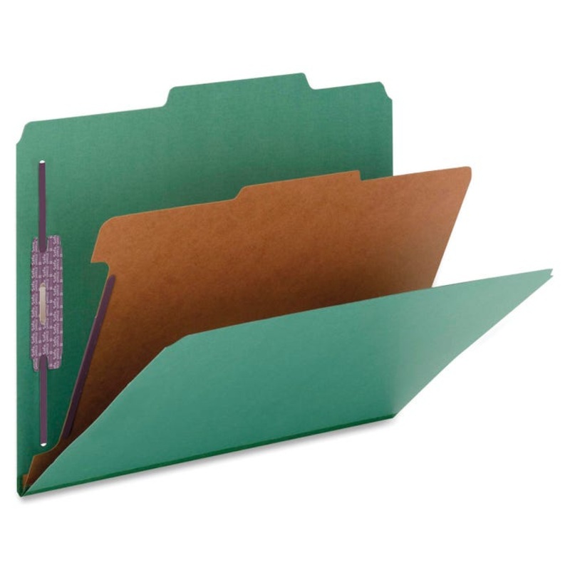 Smead SafeSHIELD Pressboard Classification Folder, Letter Size, 2 Inch Expansion, 1 Divider, Green, Pack of 10