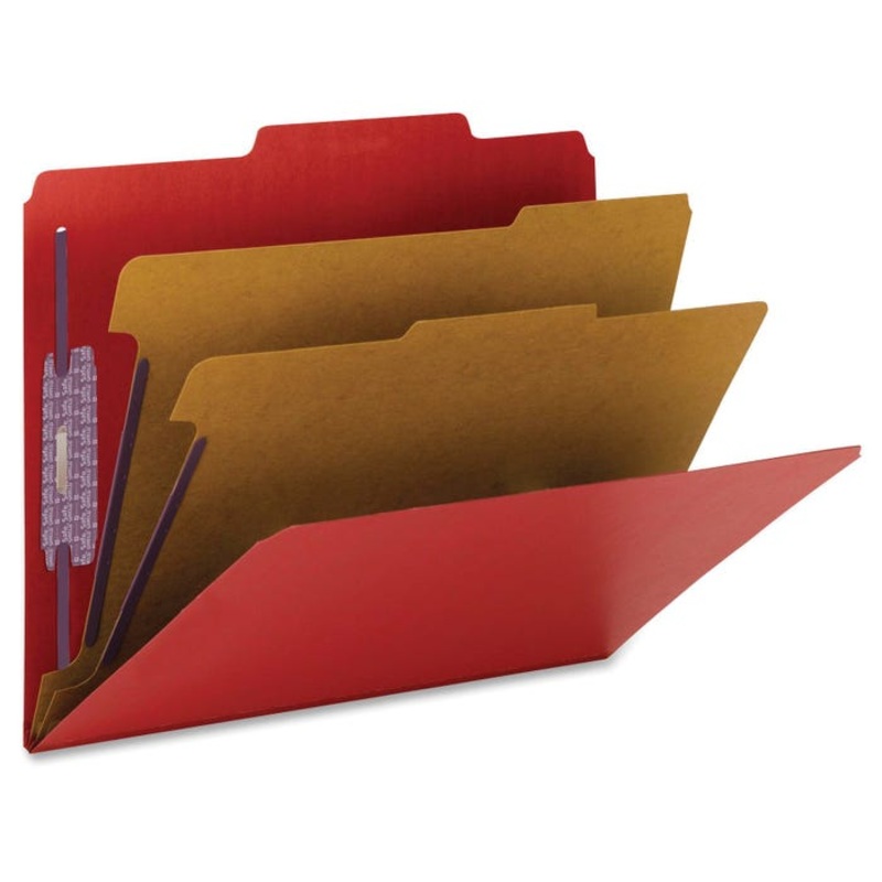 Smead SafeSHIELD Pressboard Classification Folder, Letter Size, 2 Inch Expansion, 2 Dividers, Bright Red, Pack of 10