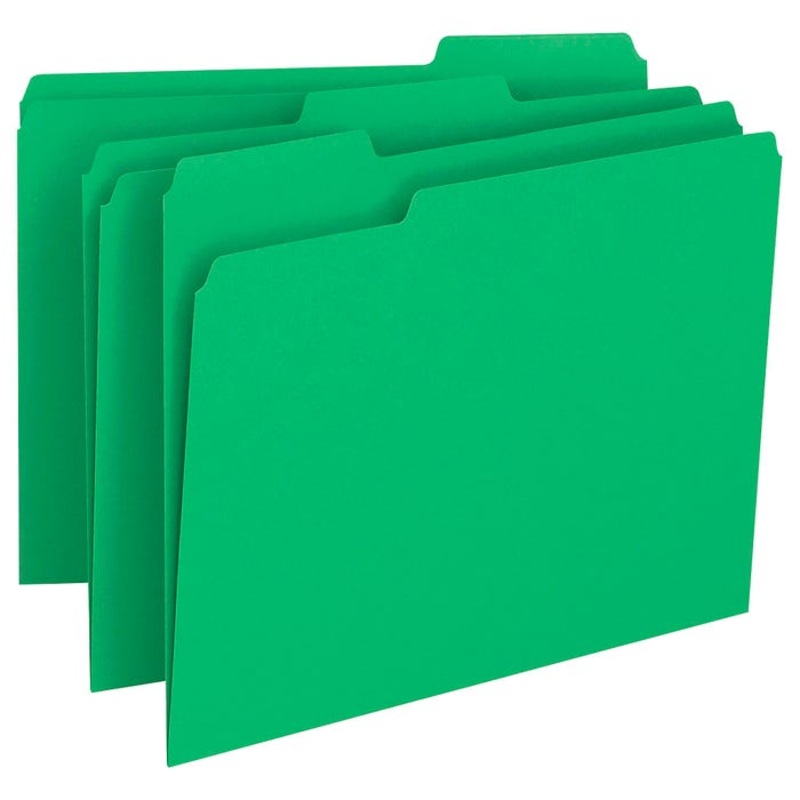 Smead File Folder, Letter Size, 1/3 Cut Tabs, Green, Pack of 100