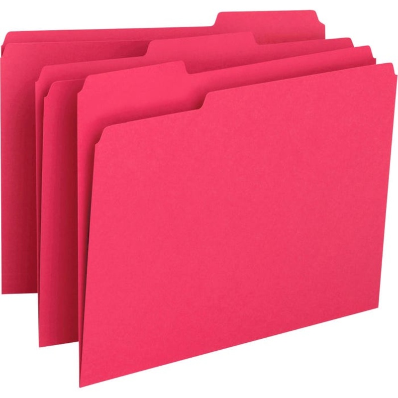Smead File Folder, Letter Size, 1/3 Cut Tabs, Red, Pack of 100