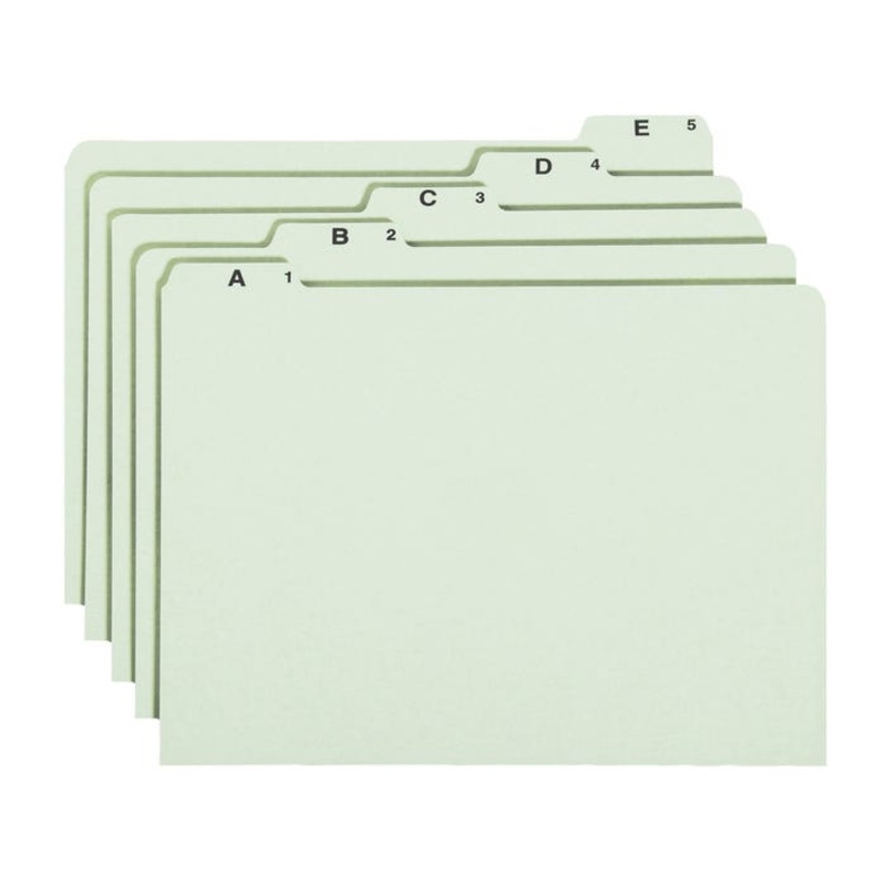 Smead Filing Guides, Legal Size, A-Z, 1/5 Cut Tab, Gray/Green, 1 Set