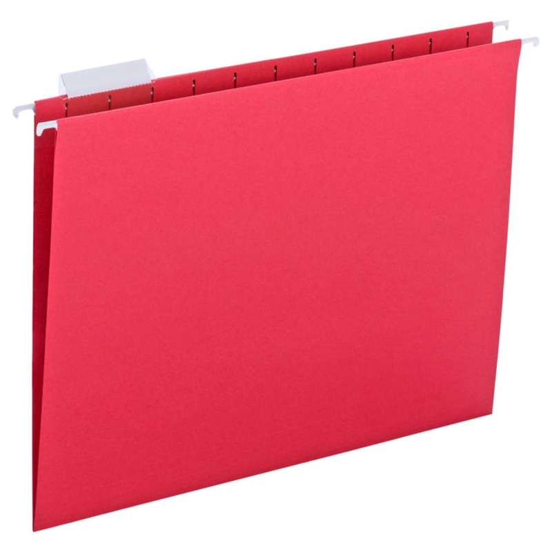 Smead Hanging File Folder, Letter Size, 1/5 Cut Tabs, Red, Pack of 25