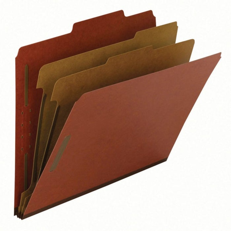 Smead Pressboard Classification Folder, Letter Size, 2 Dividers, Brick Red, Pack of 10