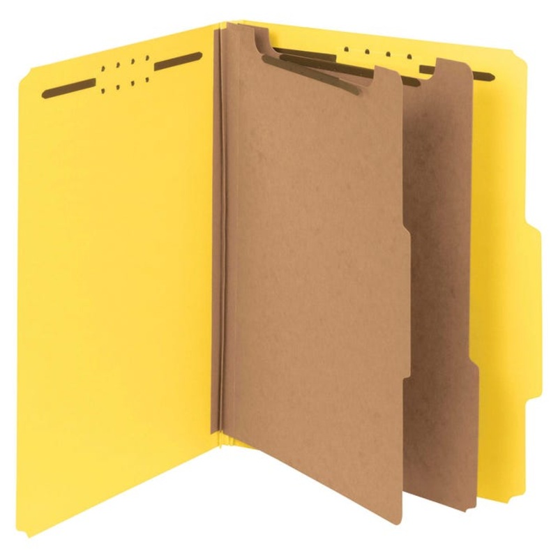 Smead Pressboard Classification Folder, Letter Size, 2 Dividers, Yellow, Pack of 10