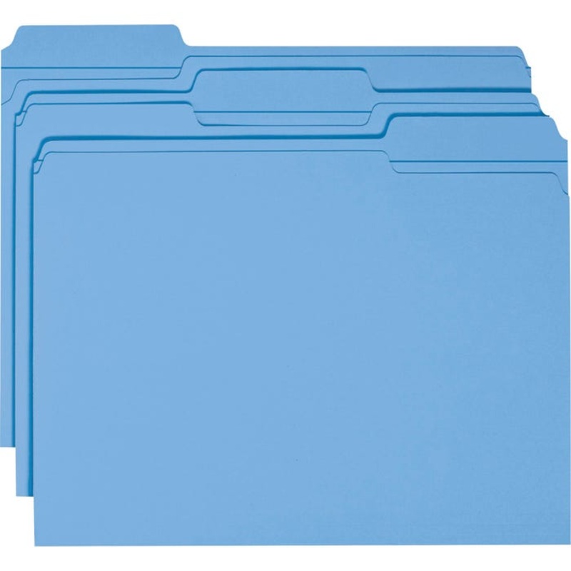 Smead Reinforced File Folders, Letter Size, 1/3 Cut Tabs, Blue, Pack of 100