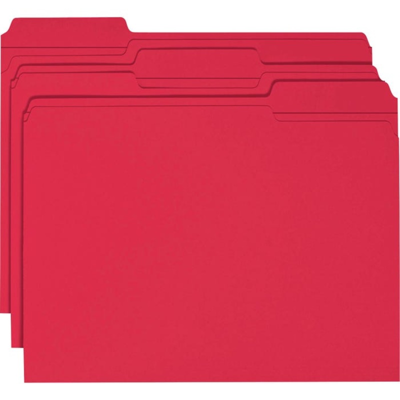 Smead Reinforced File Folders, Letter Size, 1/3 Cut Tabs, Red, Pack of 100