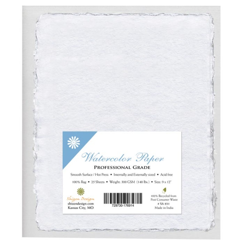 Shizen Professional Watercolor Paper, 9 x 12 Inches, White, 25 Sheets