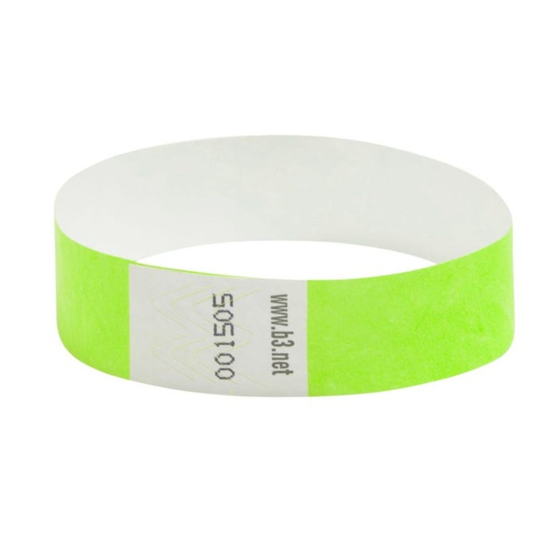 SICURIX Tear-Resistant Waterproof Security Wristband, 10 x 3/4 Inches, Tyvek, Green, Pack of 100