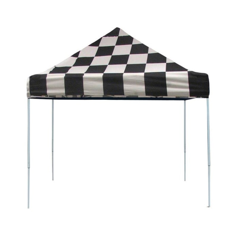 ShelterLogic Pro Pop-Up Canopy with Black Roller Bag, 10 X 10 ft, Steel, Checkered Flag Cover