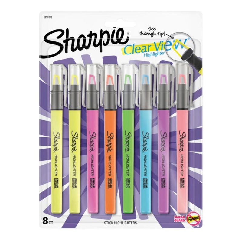 Sharpie Clear View Highlighter, See-Through Chisel Tip, Assorted Colors, Set of 8