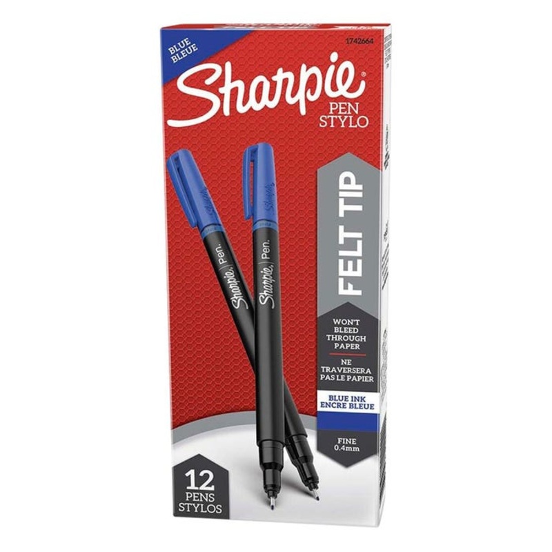 Sharpie Pens, Fine Point, 0.8 mm, Blue, Pack of 12