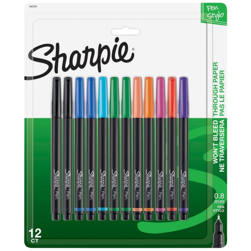 Sharpie Pens, Medium Point, 0.4 mm, Assorted Colors, Pack of 12