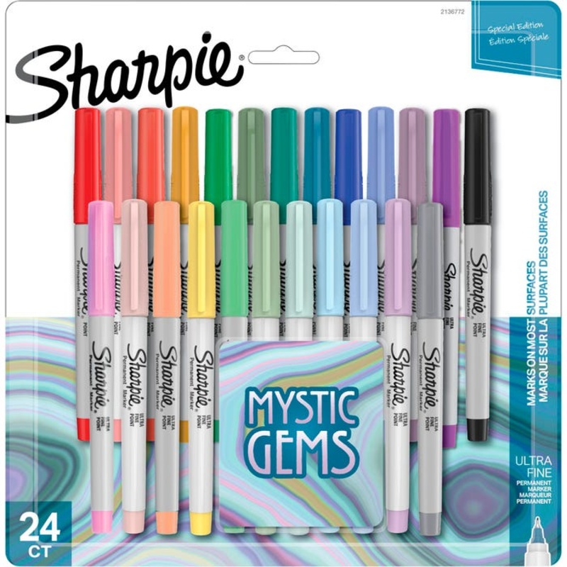 Sharpie Permanent Markers, Ultra Fine Point, Mystic Gem Colors, Pack of 24